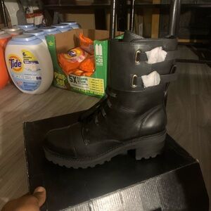 Black Combat Boots with Buckle Straps